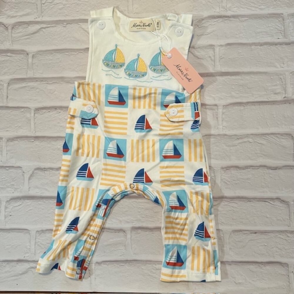 Boutique Marie Nicole Boys Baby 0-3 Months Blue Yellow Short Sleeve Sail Boats